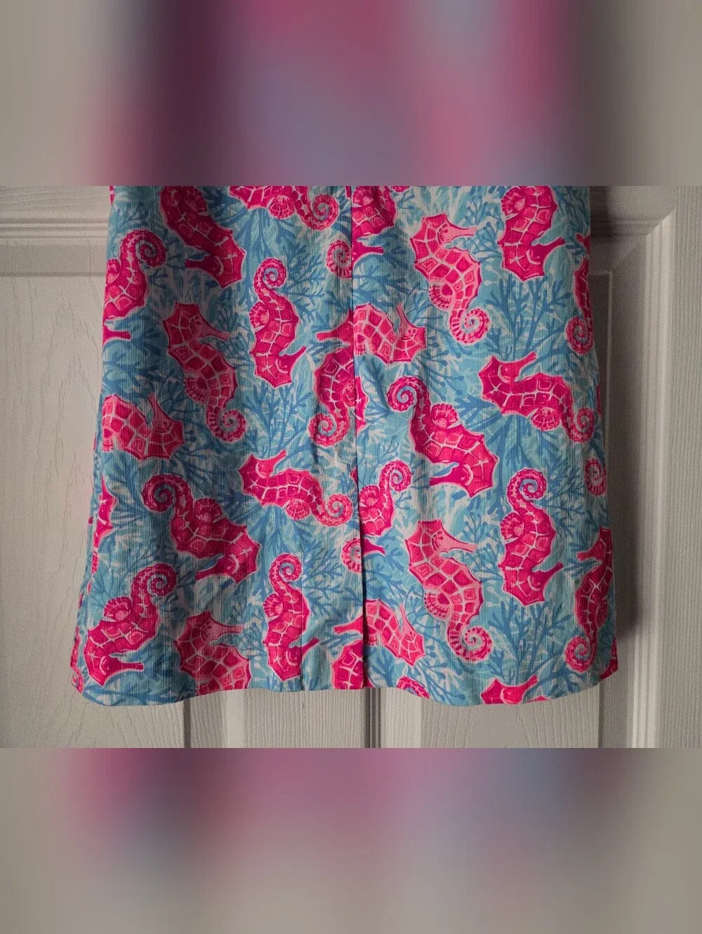 Tommy Bahama Girls Pink Seahorse Print Dress with Light Blue Background Size 7